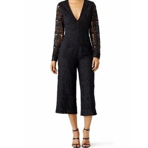 Tularosa Size Small Black Lace V Neck Jumpsuit Cropped Tall Full Length Petite